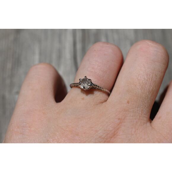 14k White Gold Art Deco Engagement Ring, Raw Alternative Diamond Ring, - Picture 2 of 3